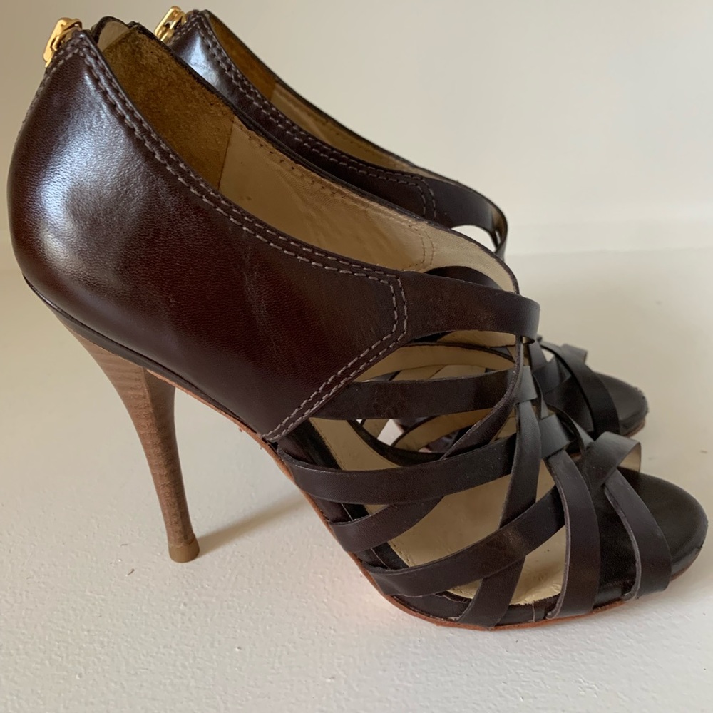 L.A.M.B Brown Leather Strappy Heels - 6.5